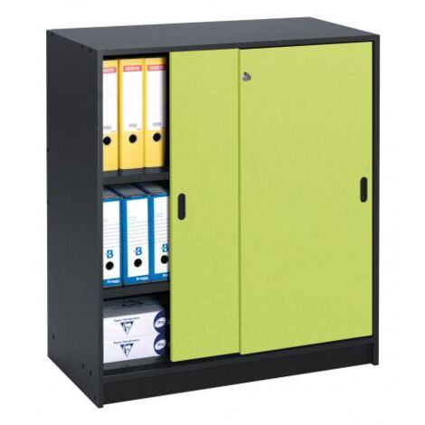 Armoire bois 100 x 90 cm corps anthracite - portes coulissantes kiwi - Maxiburo