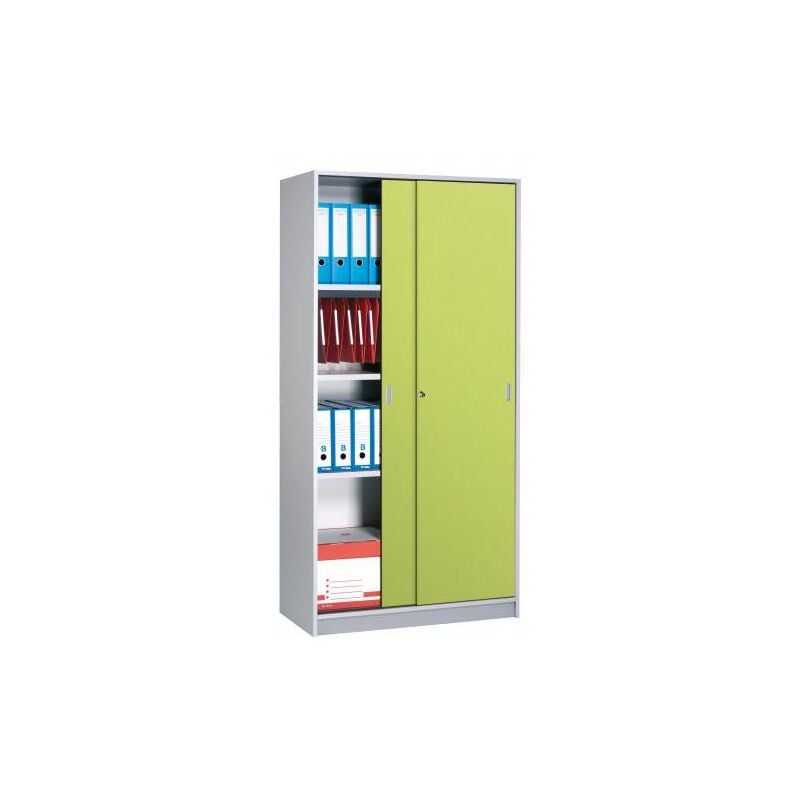 Sans Marque - Armoires hautes bois h 180 x l 90 portes coulissantes couleur corps aluminium Harmonie - kiwi - Maxiburo