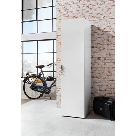 Armoire cadenassable avec 1 porte en bois mélamine coloris blanc - longueur 45 x hauteur 185 x profondeur 54 cm