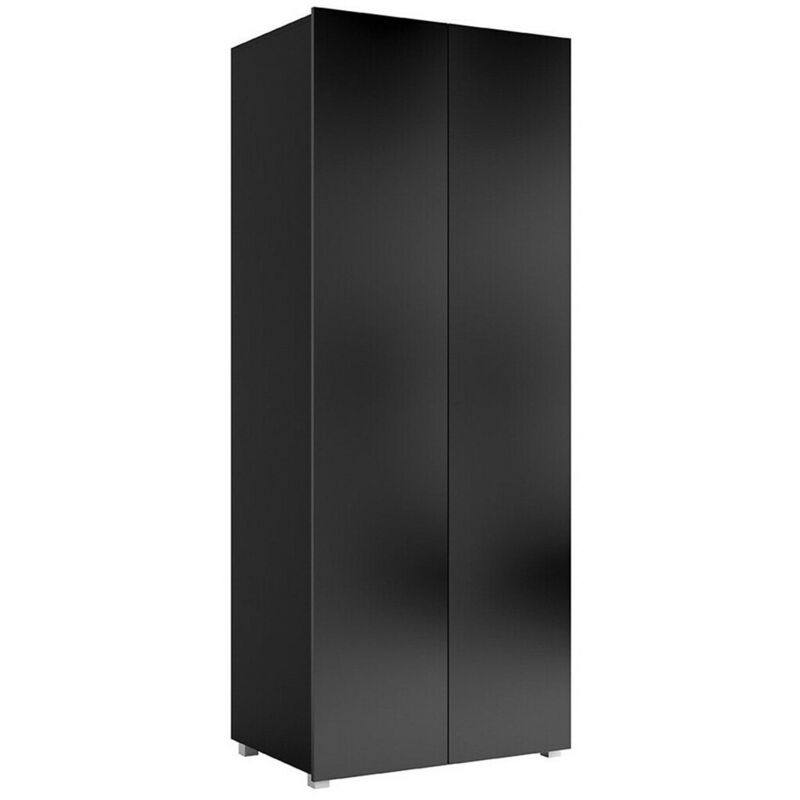 Mobilier1 - Armoire Tivdalu 125, Noir + Noir brillant, 200x80x52cm, Portes d'armoire: Avec des charnières, Nombre d'étagères: 0