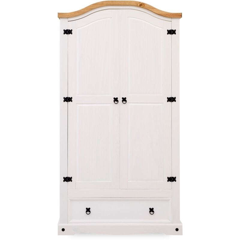 Idimex - Armoire campo avec 2 portes et 1 tiroir - En pin massif coloris blanc/naturel