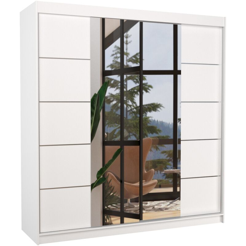 Les Tendances - Armoire chambre adulte 2 portes coulissantes bois blanc et miroir Dalia 200cm Les Tendances - Armoire chambre adulte 2 portes coulissantes bois blanc et miroir Dalia 200cm