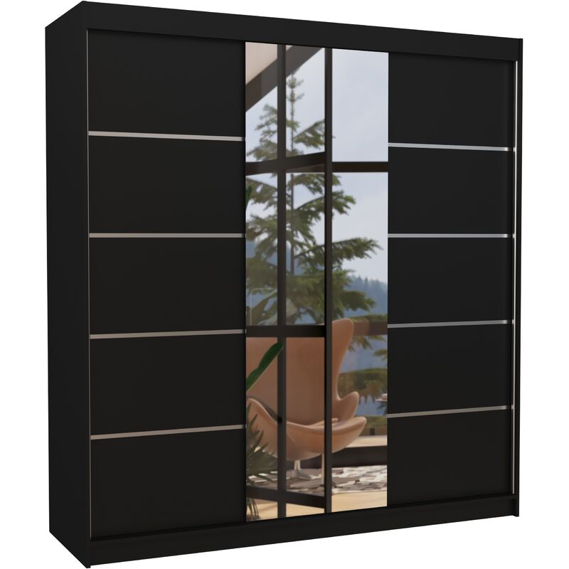Les Tendances - Armoire chambre adulte 2 portes coulissantes bois noir et miroir Baker 200cm Les Tendances - Armoire chambre adulte 2 portes coulissantes bois noir et miroir Baker 200cm