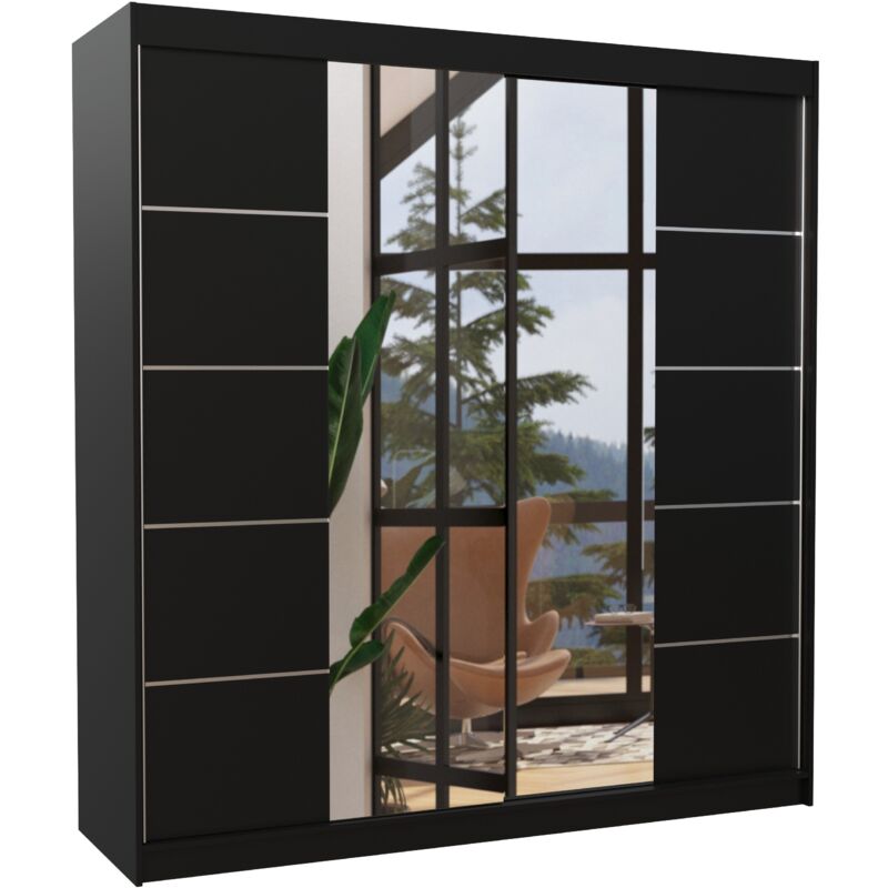 Les Tendances - Armoire chambre adulte 2 portes coulissantes bois noir et miroir Dalia 200cm Les Tendances - Armoire chambre adulte 2 portes coulissantes bois noir et miroir Dalia 200cm
