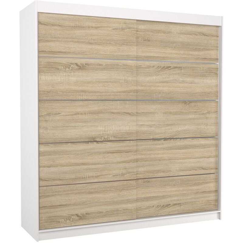 Les Tendances - Armoire chambre adulte blanche et naturel 2 portes coulissantes Yvona 200cm Les Tendances - Armoire chambre adulte blanche et naturel 2 portes coulissantes Yvona 200cm