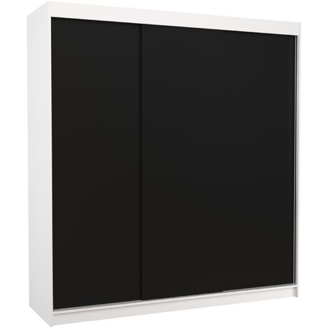Armoire chambre adulte blanche et noir 2 portes coulissantes Kamia 200cm