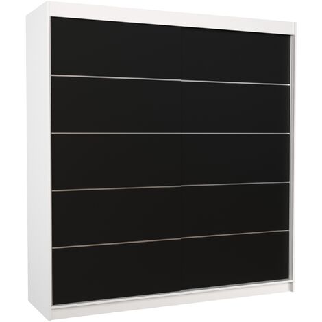 Armoire chambre adulte blanche et noir 2 portes coulissantes Yvona 200cm