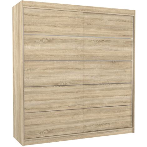 Armoire chambre adulte bois clair 2 portes coulissantes Yvona 200cm