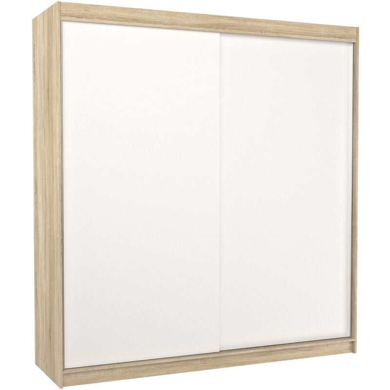 Les Tendances - Armoire chambre adulte bois clair et blanc 2 portes coulissantes Terika 200cm Les Tendances - Armoire chambre adulte bois clair et blanc 2 portes coulissantes Terika 200cm