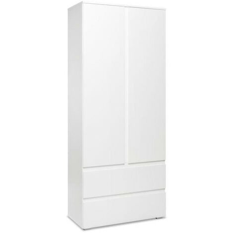 FINORI Armoire chambre adulte IMAGE 7 - Décor blanc - 2 portes + 2 tiroirs - L80 x H191 x P40 cm