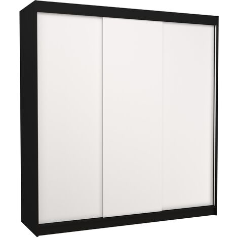 Armoire chambre adulte noir et blanche 2 portes coulissantes Kamia 200cm