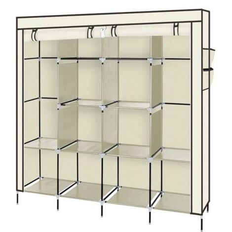Armoire Chambre Armoire de Rangement Dressing Chambre Penderie Tissu Garde Robe Portable pour Chambre D'adulte Beige 4 Couches 12 Cubes,169.5 x 44 x 168.5/181.5cm(with bottom rods)