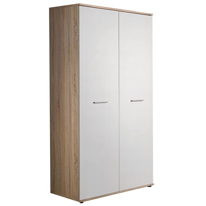 Armoire chambre d'enfant design coloris chêne et blanc avec 2 portes battantes collection denver.