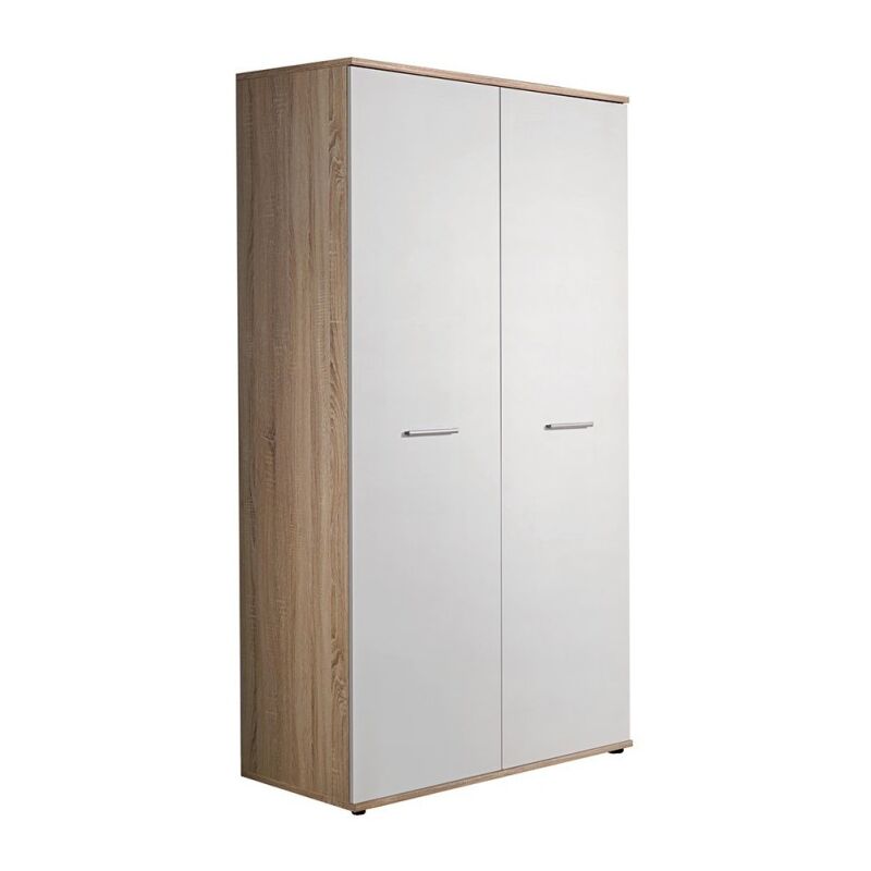 Armoire chambre d'enfant design coloris chêne et blanc avec 2 portes battantes collection DENVER. - Blanc