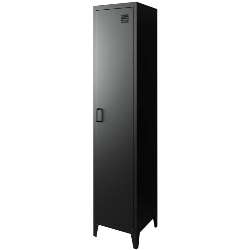 Sweeek - Armoire chambre en métal noir. 4 espaces de rangement