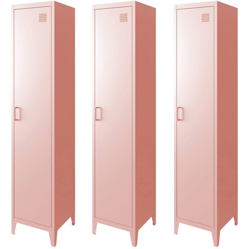 Armoire chambre en métal rose. 4 espaces de rangement. L 180 x l 38 x H 38cm