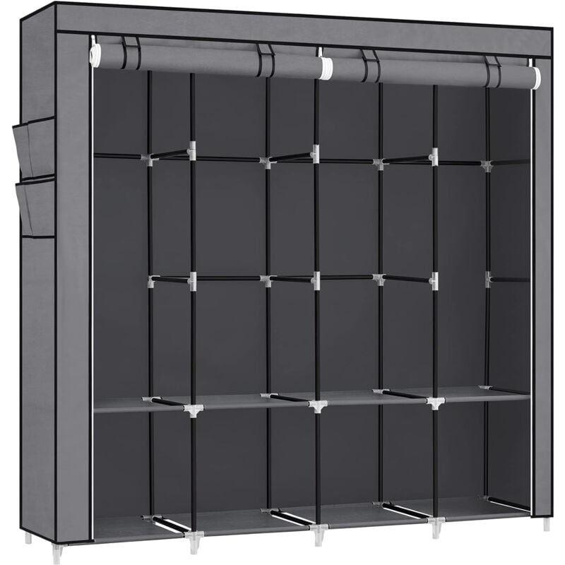 Armoire Chambre en Tissu, Porte-vêtements, Penderie, 45 x 170 x 167 cm, 4 Compartiments de Suspension, abvec Étagères, 4 Pochettes, Grande Capacité,