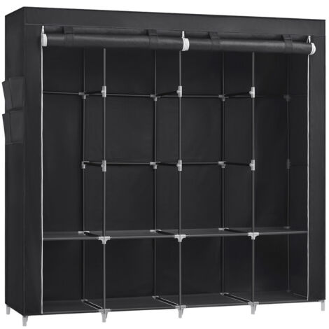 Armoire Chambre en Tissu, Porte-vêtements, Penderie, 45 x 170 x 167 cm cm, 4 Compartiments de Suspension, abvec Étagères, 4 Pochettes, Grande Capacité, Chambre, Salon, Noir