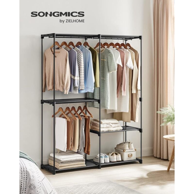 Songmics - Armoire Chambre, Porte-vêtements, Penderie, 138 x 43 x 182 cm, 3 Compartiments de Suspension, avec Étagères, Grande Capacité, pour Chambre