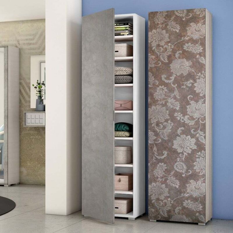 Terraneo - Armoire avec porte sept étagères blanc avec porte en béton