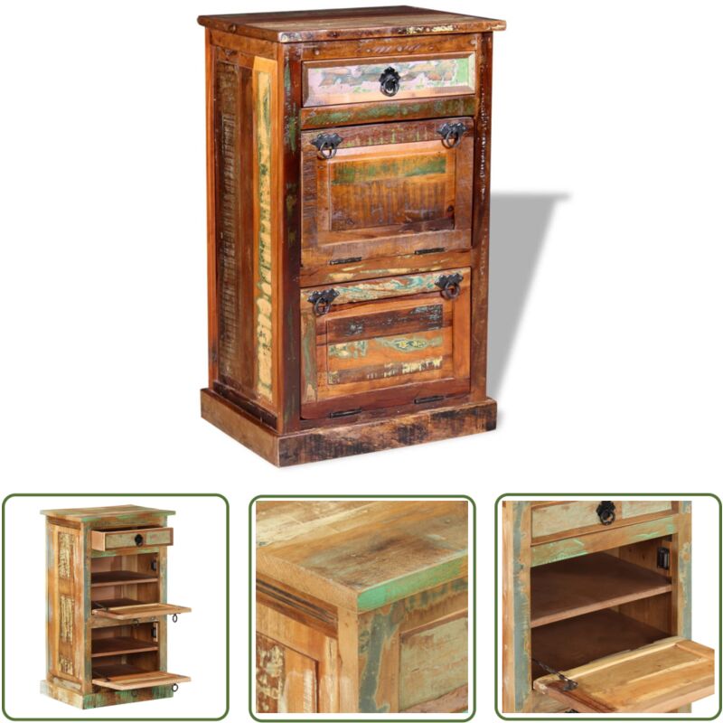The Living Store Armoire à chaussures 4 couches avec tiroir Bois de récupération - Meuble Rangement Chaussures - Armoire Chaussure Vintage