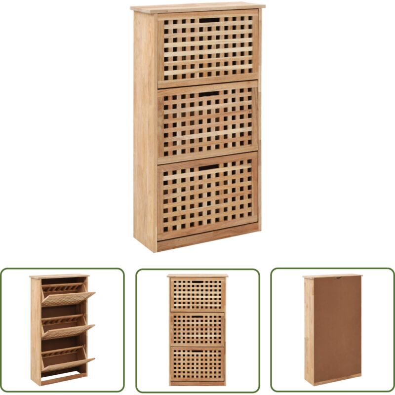 Les Tendances - The Living Store Armoire à chaussures 55x20x104 cm Bois de noyer massif - Meuble Chaussure - Range Chaussures - Armoire Chaussure