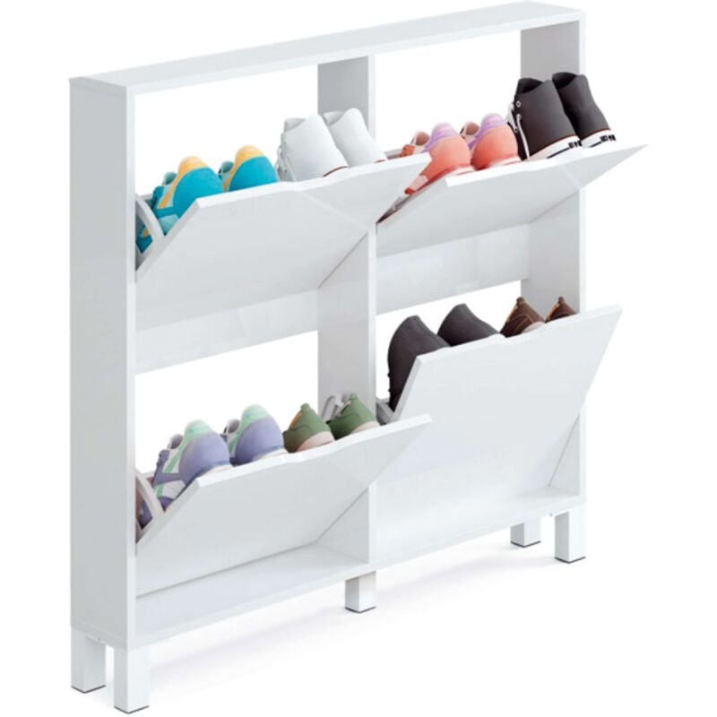 Armoire à chaussures Kay, panneau de particules et mélamine haute densité, blanc brillant, 98 x 97 x 17