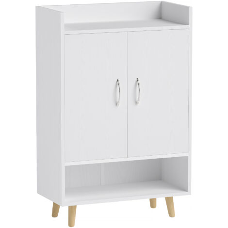 Armoire chaussures portes et étagères, couloir, commode moderne, 60x30x92 cm, blanche.