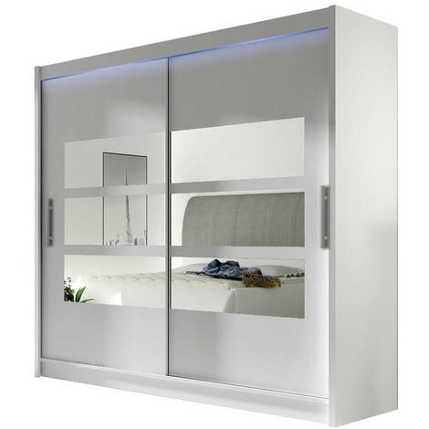 Armoire Closico 101, Blanc, 215x180x58cm, Portes d'armoire: Coulissantes, Nombre d'étagères: 0, LED