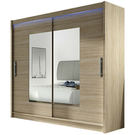 Armoire Closico 106, Sonoma chêne, 215x180x58cm, Portes d'armoire: Coulissantes, Nombre d'étagères: 5, LED