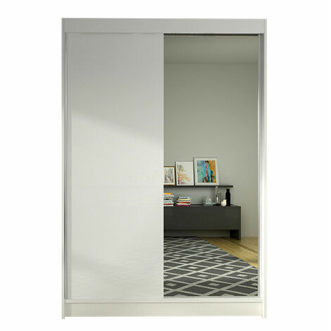 Armoire Closico 147, Blanc, 200x120x58cm, Portes d'armoire: Coulissantes, Nombre d'étagères: 5