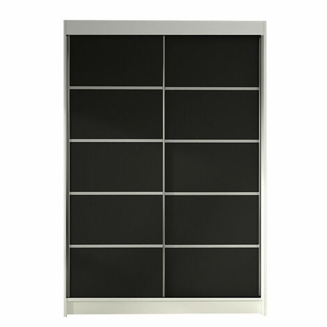 Armoire Closico 150, Blanc + Noir, 200x120x58cm, Portes d'armoire: Coulissantes, Nombre d'étagères: 5