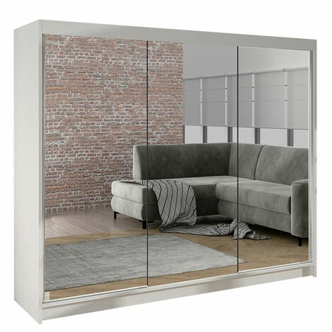 Armoire Closico 160, Blanc, 215x200x58cm, Portes d'armoire: Coulissantes, Nombre d'étagères: 0