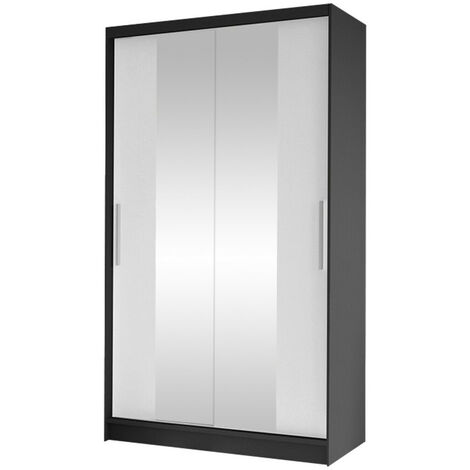 Armoire Closico 163, Noir + Blanc, 200x100x58cm, Portes d'armoire: Coulissantes, Nombre d'étagères: 4