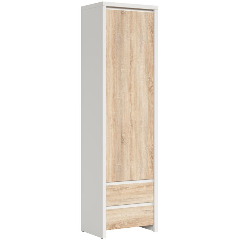 Petits-meubles - Armoire colonne 1 porte 2 tiroirs Soren Blanc et Bois