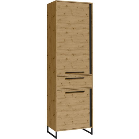 Armoire colonne 2 portes 1 tiroir Elvire Bois et Noir