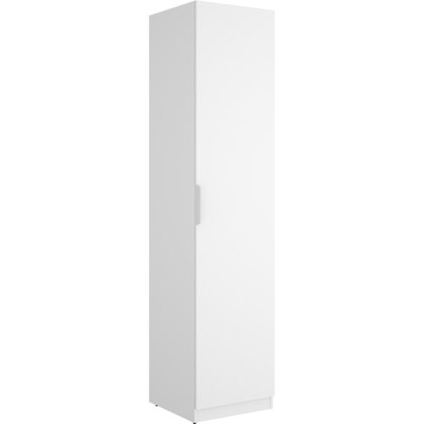 Armoire colonne de rangement  à 1 porte et 2 étagères, coloris blanc - Hauteur 203,5 x Longueur 45,5 x Profondeur 51,4 cm