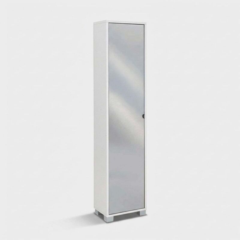 Armoire colonne avec porte-miroir 4 étagères réglables Beck - Blanc Armoire colonne avec porte-miroir 4 étagères réglables Beck - Blanc