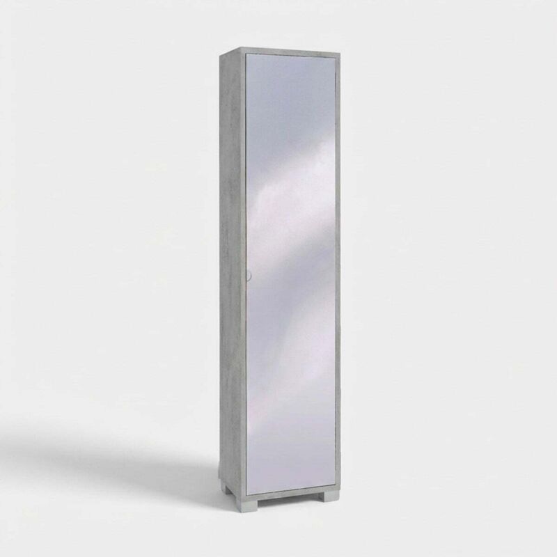 Armoire colonne avec porte-miroir 4 étagères réglables Beck - Gris Armoire colonne avec porte-miroir 4 étagères réglables Beck - Gris