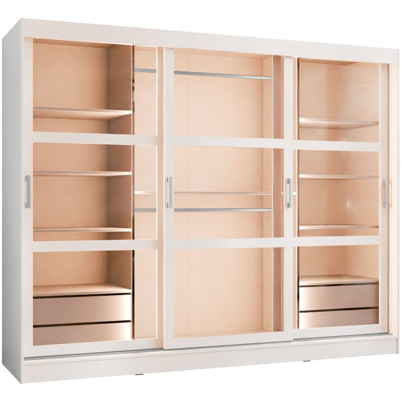 Mobilier1 - Armoire Comfivo 428, Blanc, 203x250x65cm, Portes d'armoire: Coulissantes, Nombre d'étagères: 0, led
