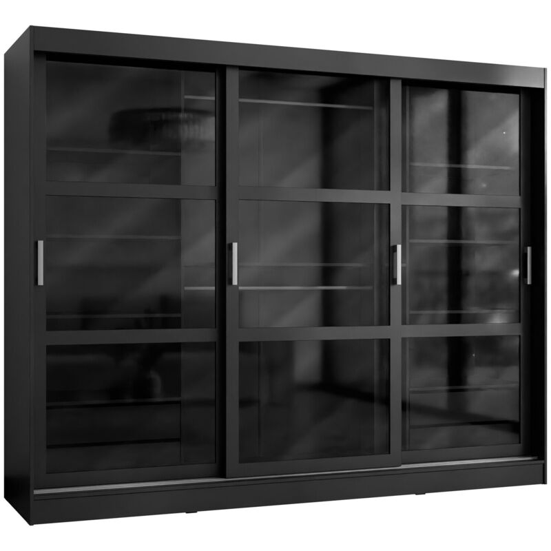 Mobilier1 - Armoire Comfivo 428, Noir, 203x250x65cm, Portes d'armoire: Coulissantes, Nombre d'étagères: 0