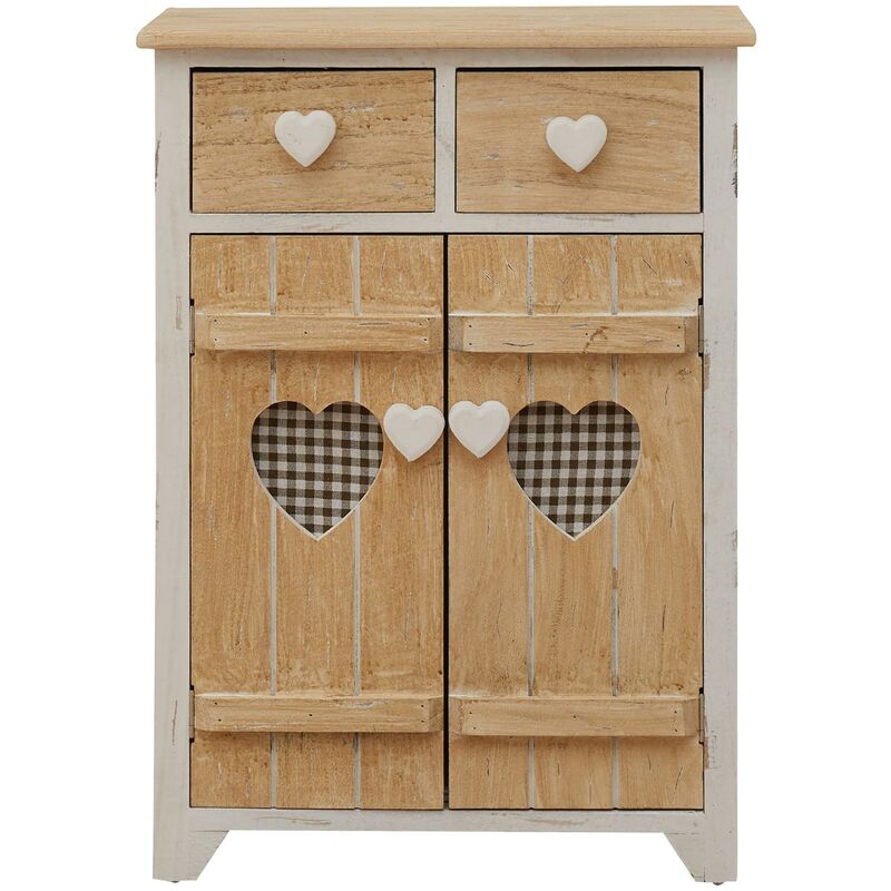 Mobili Rebecca - Armoire Commode 2 Tiroirs 2 Porte Bois Clair Blanc Vintage Retro 70x51x30