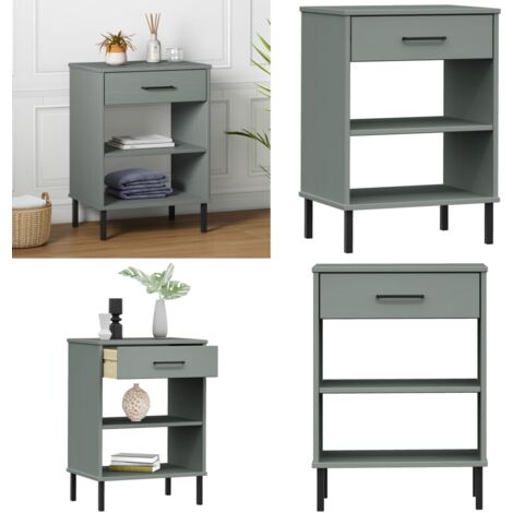 Armoire console avec pieds en métal Gris Bois pin massif OSLO - Meuble Industriel - Armoire Console - Table Basse - Rangement Intérieur - Commode - Home & Living