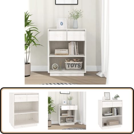 Armoire console Blanc 60x34x75 cm Bois de pin solide - Buffet - Meuble TV - Commode - Armoire Blanche - Mobilier Bois