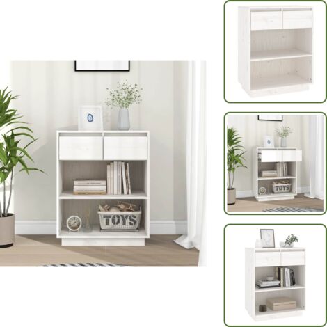 Armoire console Blanc 60x34x75 cm Bois de pin solide - Buffet - Meuble TV - Commode - Armoire Blanche - Mobilier Bois