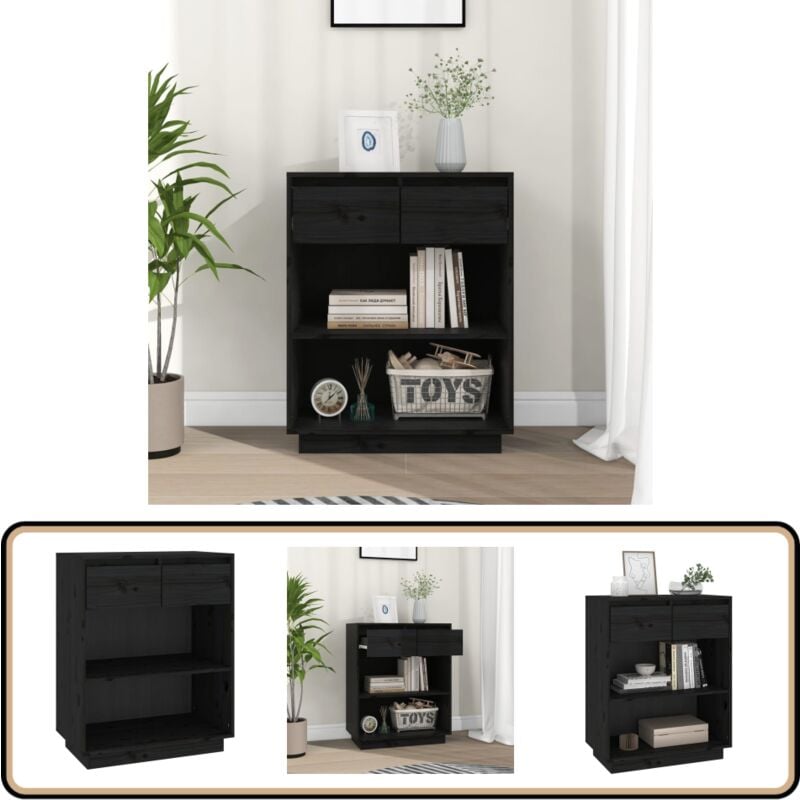 Vidaxl - Armoire console Noir 60x34x75 cm Bois de pin solide - Buffet Noir - Meuble Rangement - Commode Bois - Armoire Console - Mobilier Salon