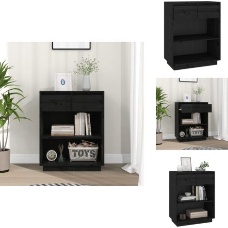 Armoire console Noir 60x34x75 cm Bois de pin solide - Buffet Noir - Meuble Rangement - Commode Bois - Armoire Console - Mobilier Salon