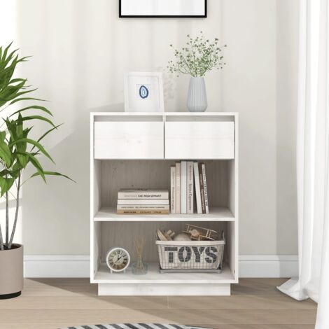 Armoire console，Table d'appoint，Bout de canapé Blanc 60x34x75 cm Bois de pin solide CFW628043