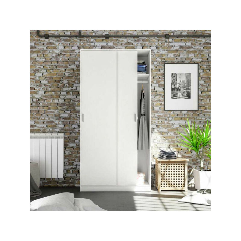TMM - Armoire coulissante 2 portes Blanc - rafa - l 100 x l 50 x h 200 cm