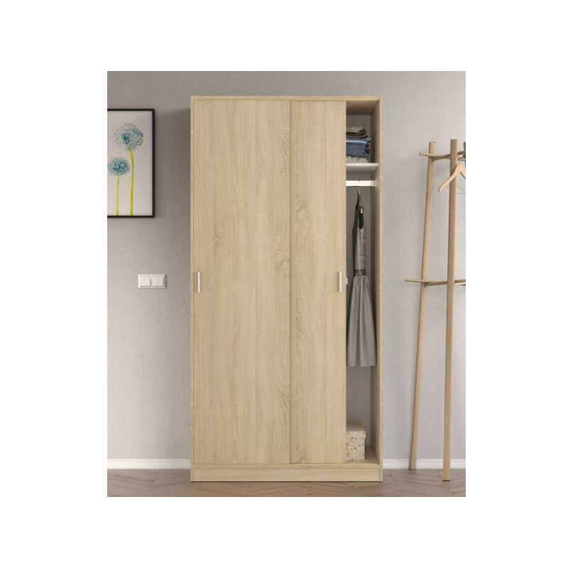 TMM - Armoire coulissante 2 portes Chêne - rafa - l 100 x l 50 x h 200 cm